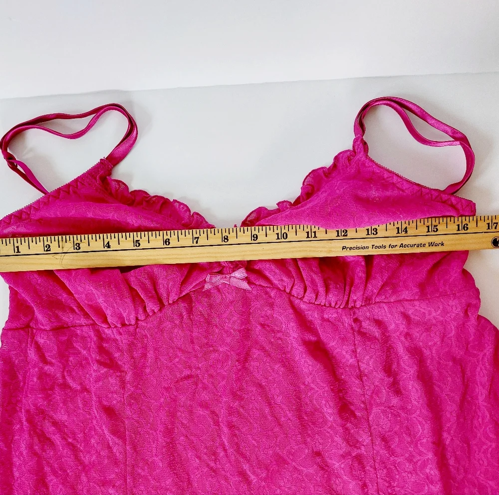 Dark Pink Lace‎ Babydoll Negligee size 14/16 Cacique Boudoir Nightgown Lingerie